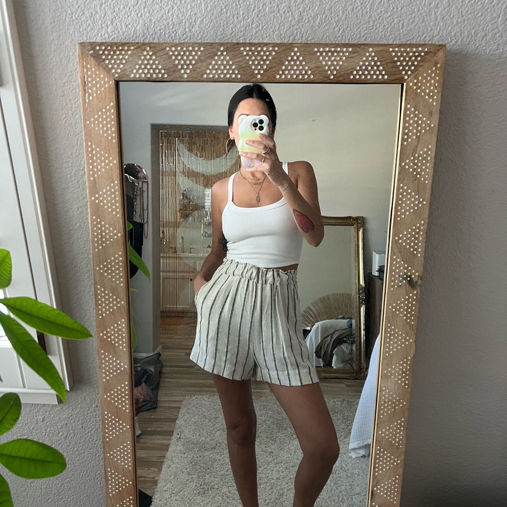 UO linen blend striped shorts